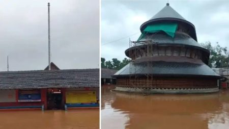 ಭಾರೀ ಮಳೆ: ಕಾಸರಗೋಡಿನ ಮಧೂರು ದೇಗುಲ ಜಲಾವೃತ