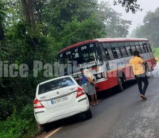 ನೆಲ್ಯಾಡಿ: ಕೆಎಸ್ಆರ್ಟಿಸಿ ಬಸ್ ಹಾಗೂ ಕಾರಿನ ಮಧ್ಯೆ ಡಿಕ್ಕಿ