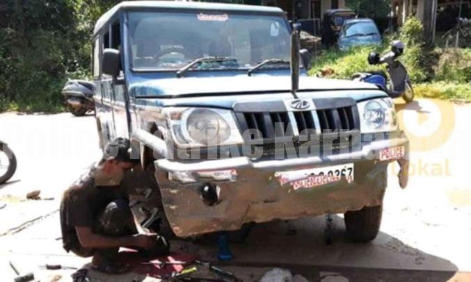 ನೆಲ್ಯಾಡಿ: ಆರೋಪಿಯನ್ನು ಕರೆತರುವ ವೇಳೆ ಕಳಚಿದ ಪೊಲೀಸ್ ವಾಹನದ ಟಯರ್