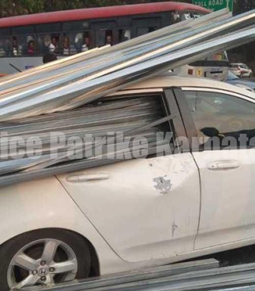 ಮಂಗಳೂರು: ಕಾರಿನ ಒಳಹೊಕ್ಕ ಅಲ್ಯೂಮಿನಿಯಂ ಪಟ್ಟಿ, ಪವಾಡ ಸದೃಶವಾಗಿ ಚಾಲಕ ಪಾರು