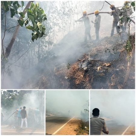 ಬಿಸಿರೋಡಿನ ರೈಲ್ವೆ ಹಳಿಯ ಸಮೀಪ ಆಕಸ್ಮಿಕ ಬೆಂಕಿ -ಬೆಂಕಿಯ ಜ್ವಾಲೆಗೆ ರಸ್ತೆ ಬಂದ್