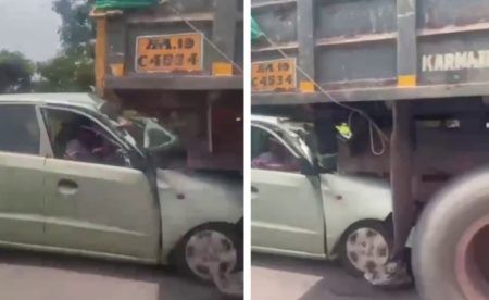 ಉಡುಪಿ: ಡಿಕ್ಕಿ ಹೊಡೆದ ಕಾರನ್ನು ಕಿಲೋಮೀಟರ್ ಗಟ್ಟಲೇ ಎಳೆದುಕೊಂಡು ಹೋದ ಟಿಪ್ಪರ್