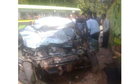 ಬಸ್- ಕಾರು ಅಪಘಾತ; ನಾಲ್ವರು ಸ್ಥಳದಲ್ಲೇ ಸಾವು..!