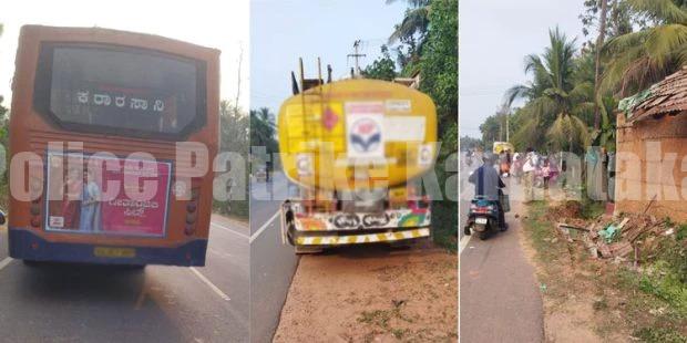ಬಂಟ್ವಾಳ: ಬಸ್-ಟ್ಯಾಂಕರ್ ಢಿಕ್ಕಿ- ಮನೆಗೆ ನುಗ್ಗಿದ ಬಸ್..!