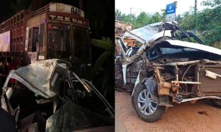 ಕಣ್ಣೂರು: ಕಾರು – ಲಾರಿ ನಡುವೆ ಭೀಕರ ಅಪಘಾತ; ಒಂದೇ ಕುಟುಂಬದ ಐವರು ದುರ್ಮರಣ