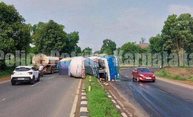 ಬಂಟ್ವಾಳ: ಚಾಲಕನ ನಿಯಂತ್ರಣ ತಪ್ಪಿ ಗ್ಯಾಸ್ ಟ್ಯಾಂಕರ್ ಪಲ್ಟಿ…!