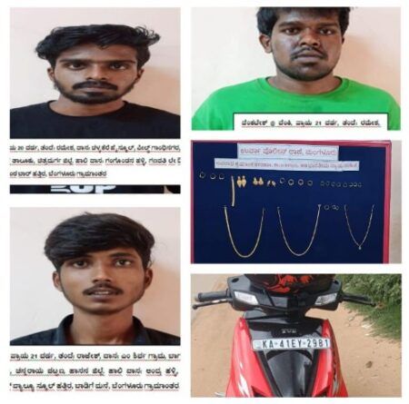 ಮಂಗಳೂರು: ಮೂವರು ಕಳ್ಳರ ಬಂಧನ – 4.64 ಲಕ್ಷ ಮೌಲ್ಯದ ಚಿನ್ನಾಭರಣ ವಶ