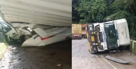 ಉಪ್ಪಿನಂಗಡಿ: ಕಾರಿನ ಮೇಲೆಯೇ ಮಗುಚಿ ಬಿದ್ದ ಬೃಹತ್ ಗಾತ್ರದ ಕಂಟೇನರ್ ಲಾರಿ..!