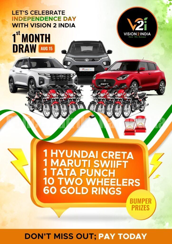 ಆಗಸ್ಟ್ 15 ರಂದು ನಡೆಯಲಿದೆ ವಿಷನ್ 2 ಇಂಡಿಯಾ ಸೇವಿಂಗ್ಸ್ ಸ್ಕೀಂ ನ ಮೊದಲ ಡ್ರಾ