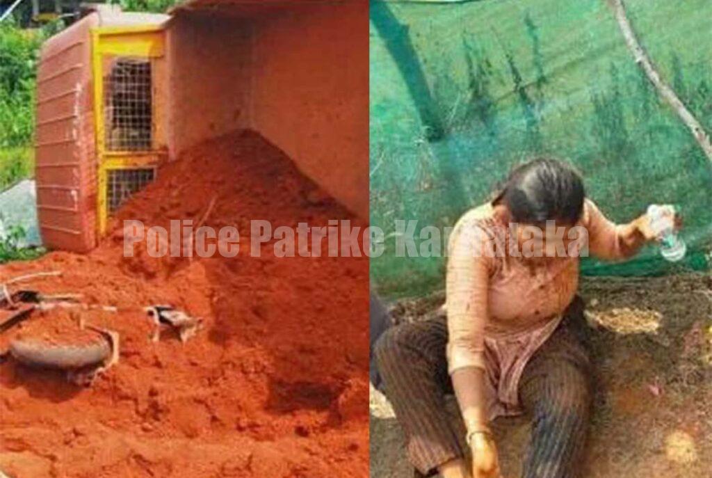 ಸ್ಕೂಟಿಗೆ ಮಣ್ಣು ತುಂಬಿದ ಲಾರಿ ಡಿಕ್ಕಿ ಹೊಡೆದು ಪಲ್ಟಿ- ಮಣ್ಣಿನಡಿಯಲ್ಲಿ ಸಿಲುಕಿದ ಮಹಿಳೆ..!