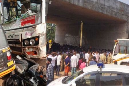 ಮೂಡುಬಿದಿರೆ: ಖಾಸಗಿ ಬಸ್-ಸ್ಕೂಟರ್ ಭೀಕರ ಅಪಘಾತ; ಸವಾರೆ, ಸಹಸವಾರೆಗೆ ಗಂಭೀರ ಗಾಯ