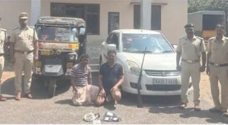 ಕಾರ್ಕಳ: ಕಾಡುಪ್ರಾಣಿ ಬೇಟೆಯಾಡಲು ಬಂದಿದ್ದ ಇಬ್ಬರ ಬಂಧನ