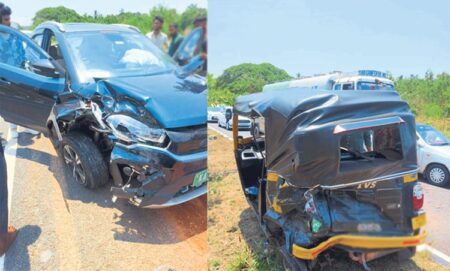 ಮಂಗಳೂರು: ಕಾರು, ರಿಕ್ಷಾ ನಡುವೆ ಡಿಕ್ಕಿ – ನಾಲ್ವರಿಗೆ ಗಾಯ