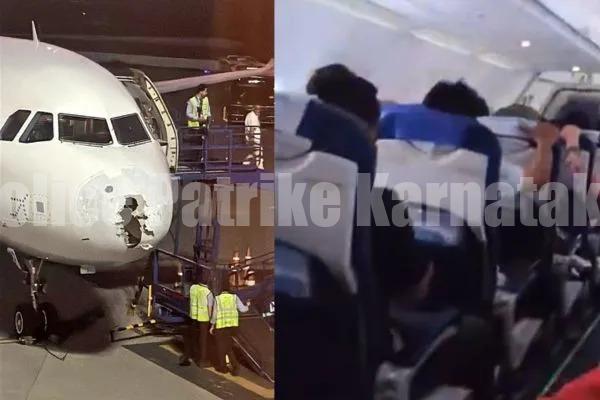 ಆಗಸದಲ್ಲೇ ಆಲಿಕಲ್ಲು ಹೊಡೆತ- ವಿಮಾನ ಜಖಂ