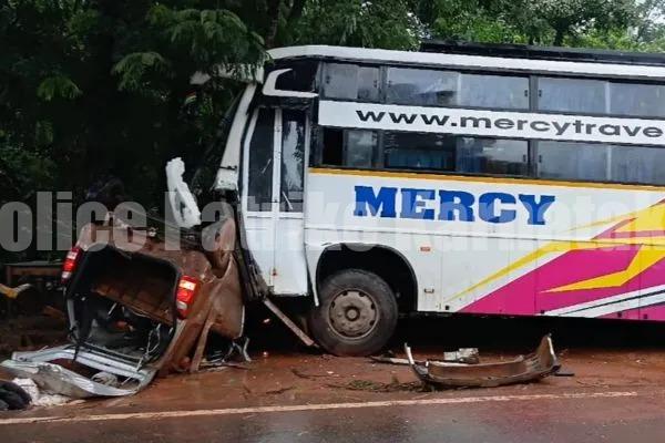 ಪುತ್ತೂರು: ಖಾಸಗಿ ಬಸ್-ಕಾರು ನಡುವೆ ಅಪಘಾತ : ಮೂವರಿಗೆ ಗಂಭೀರ
