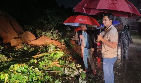 ಮಂಗಳೂರು: ಧಾರಾಕಾರ ಮಳೆ, ಸರ್ಕ್ಯೂಟ್ ಹೌಸ್ ಬಳಿ ಗುಡ್ಡ ಕುಸಿತ