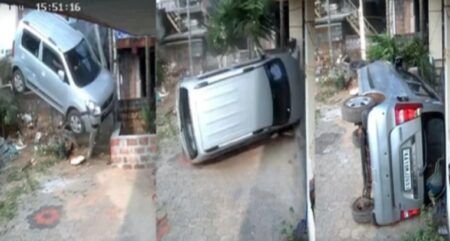 ಮಂಗಳೂರು:ಟೈರ್ ಸ್ಫೋಟಗೊಂಡು ಕಾರು ಅಪಘಾತ..!!