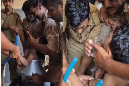 ಪಾತ್ರೆಯಲ್ಲಿ ಸಿಲುಕಿದ ಪುಟ್ಟ ಮಗು: ಪೊಲೀಸರ ಸಮಯೋಚಿತ ರಕ್ಷಣಾ ಕಾರ್ಯಕ್ಕೆ ಶ್ಲಾಘನೆ