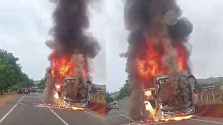 ಕೆಎಸ್ಆರ್ಟಿಸಿ ಪಲ್ಲಕ್ಕಿ ಬಸ್ ಹೊತ್ತಿ ಉರಿದು ಸಂಪೂರ್ಣ ಸುಟ್ಟು ಕರಕಲು