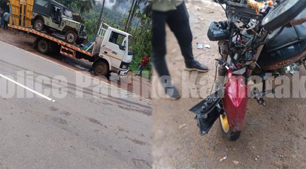 ಟೋವಿಂಗ್ ವಾಹನ ಮತ್ತು ಬೈಕ್ ನಡುವೆ ಭಾರೀ ಡಿಕ್ಕಿ: ಸವಾರನ ಸ್ಥಿತಿ ಗಂಭೀರ