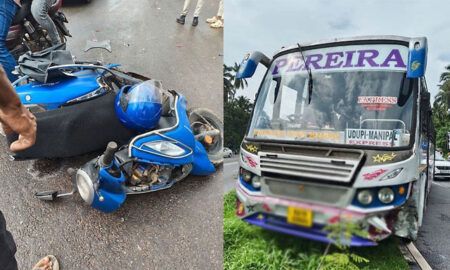 ಮಂಗಳೂರು-ಉಡುಪಿ ಮಾರ್ಗದಲ್ಲಿ ಅಪಘಾತ; ಎಕ್ಸ್ಪ್ರೆಸ್ ಬಸ್ ಡಿಕ್ಕಿಗೆ ಸವಾರನಿಗೆ ಗಂಭೀರ ಗಾಯ