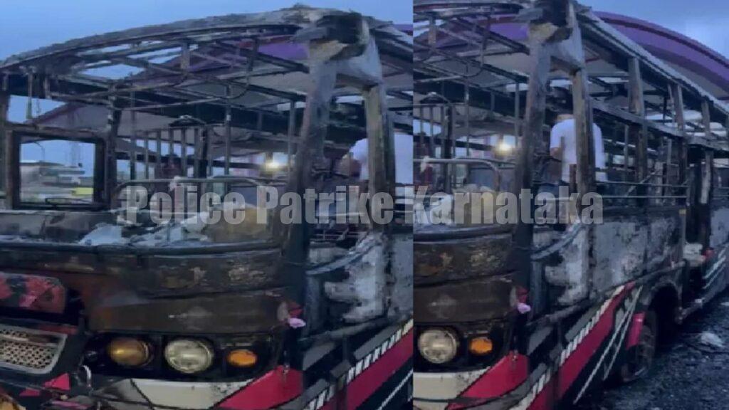ಉಡುಪಿ: ಪೆಟ್ರೋಲ್ ಬಂಕ್ ನಲ್ಲಿ ನಿಲ್ಲಿಸಿದ್ದ ಬಸ್ ಗೆ ಬೆಂಕಿ !!